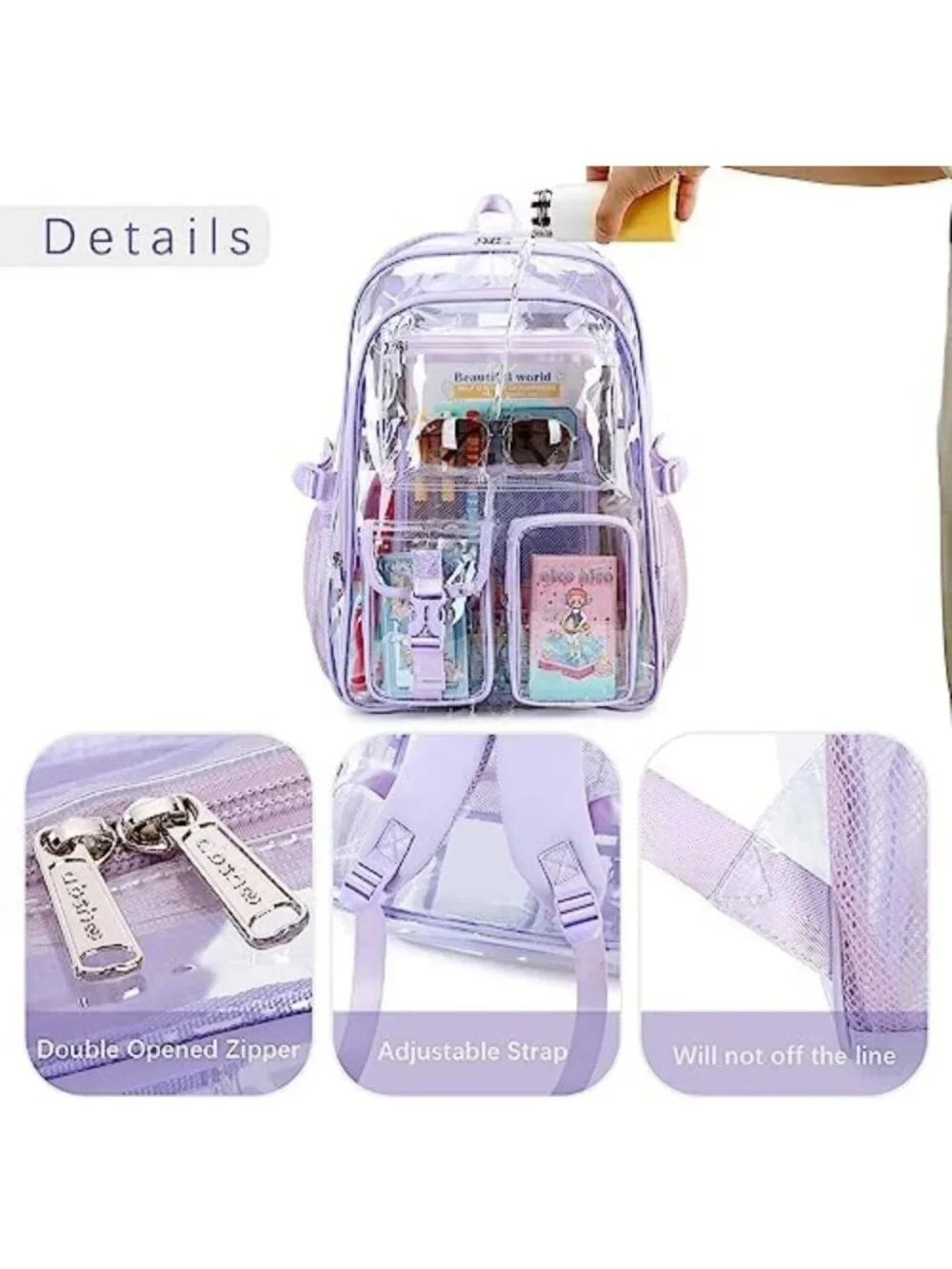 Large Clear Backpack for Girls & Women - Heavy Duty Transparent School Bookbag